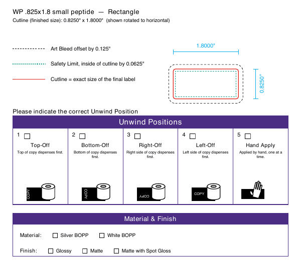 Small peptide label 0.825 × 1.8 dieline