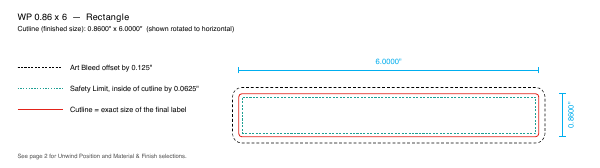 Rectangle label 0.86 × 6 dieline