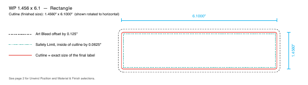 Rectangle label 1.456 × 6.1 dieline