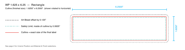 Rectangle label 1.625 × 6.25 dieline