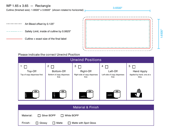 Rectangle label 1.65 × 3.65 dieline