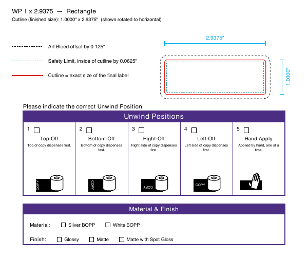 Rectangle label 1 × 2.9375 dieline
