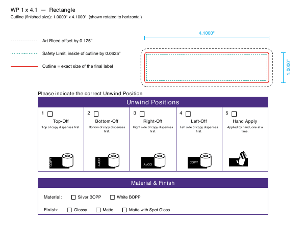 Rectangle label 1 × 4.1 dieline