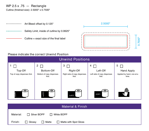 Rectangle label 2.5 × 0.75 dieline