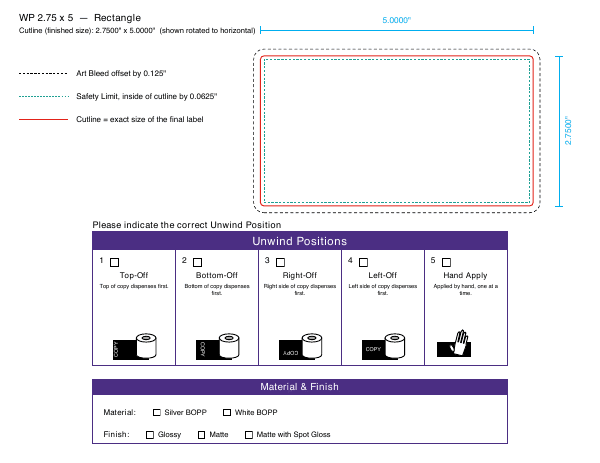 Rectangle label 2.75 × 5 dieline