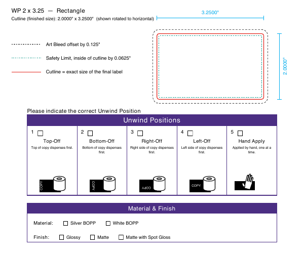 Rectangle label 2 × 3.25 dieline