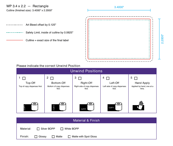Rectangle label 3.4 × 2.2 dieline
