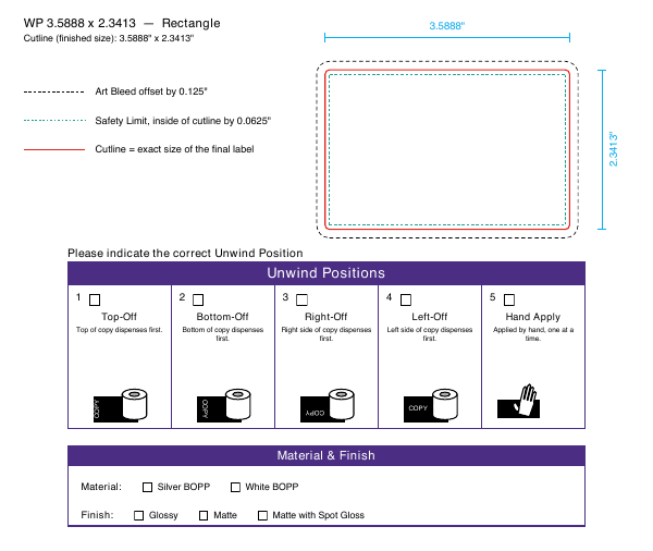 Rectangle label 3.5888 × 2.3413 dieline