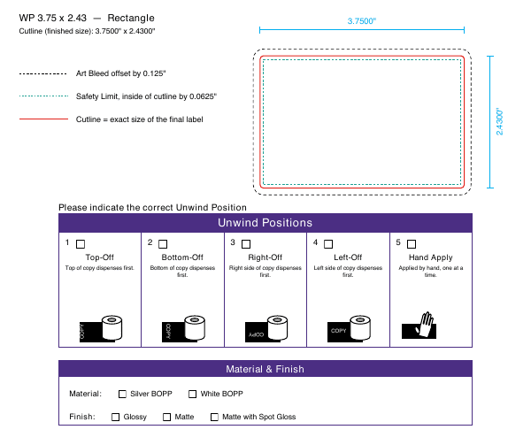 Rectangle label 3.75 × 2.43 dieline