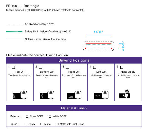 Rectangle label FD-100 dieline