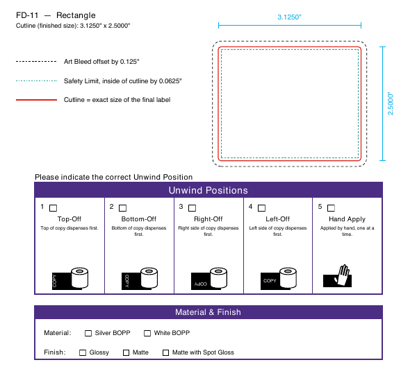 Rectangle label FD-11 dieline