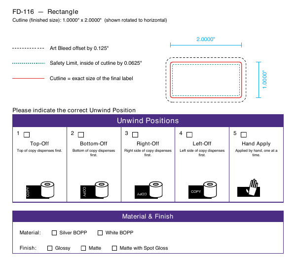 Rectangle label FD-116 dieline