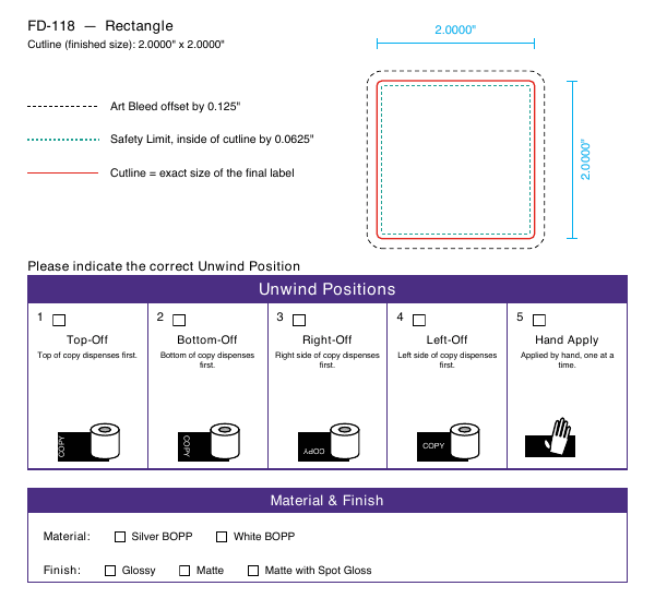 Rectangle label FD-118 dieline