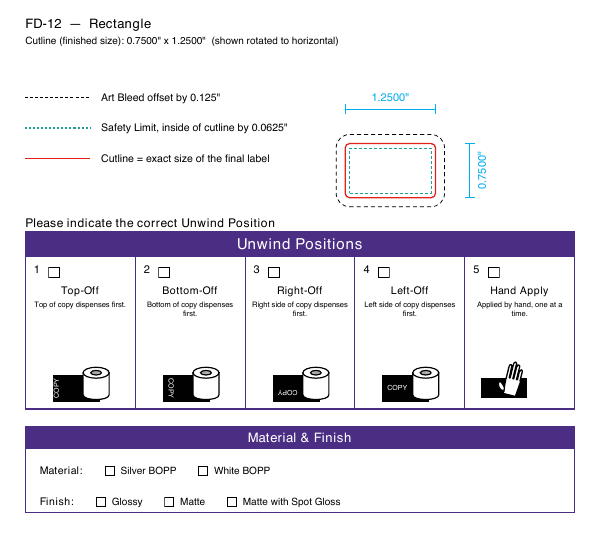 Rectangle label FD-12 dieline