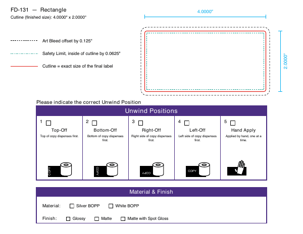 Rectangle label FD-131 dieline