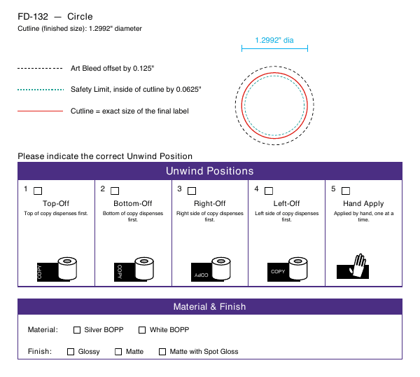 Circle label FD-132 dieline