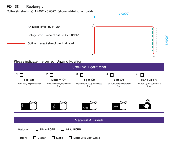 Rectangle label FD-138 dieline