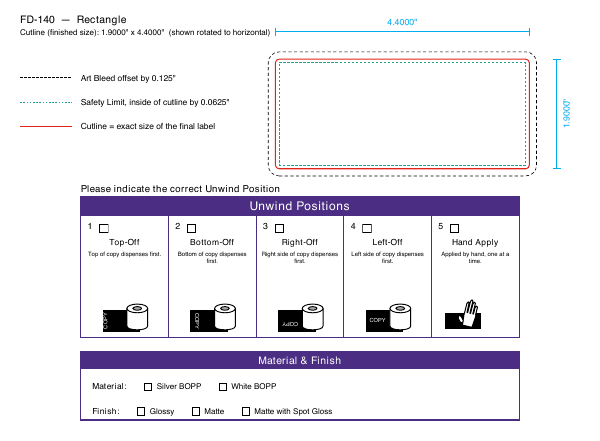 Rectangle label FD-140 dieline