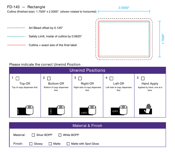Rectangle label FD-143 dieline
