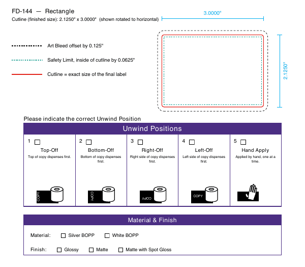 Rectangle label FD-144 dieline