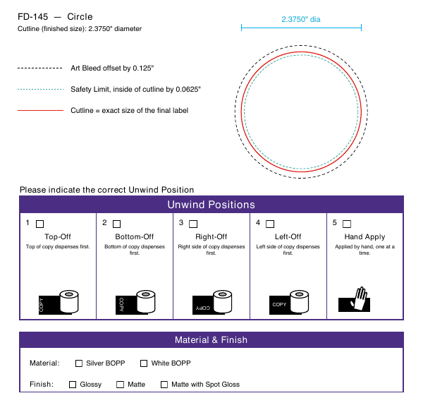 Circle label FD-145 dieline
