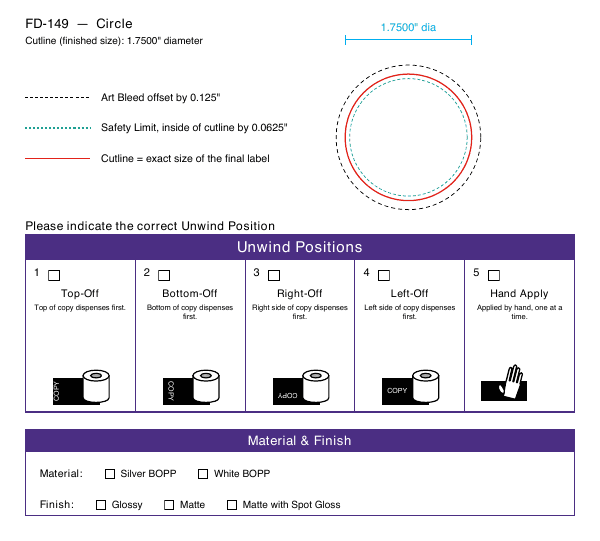 Circle label FD-149 dieline