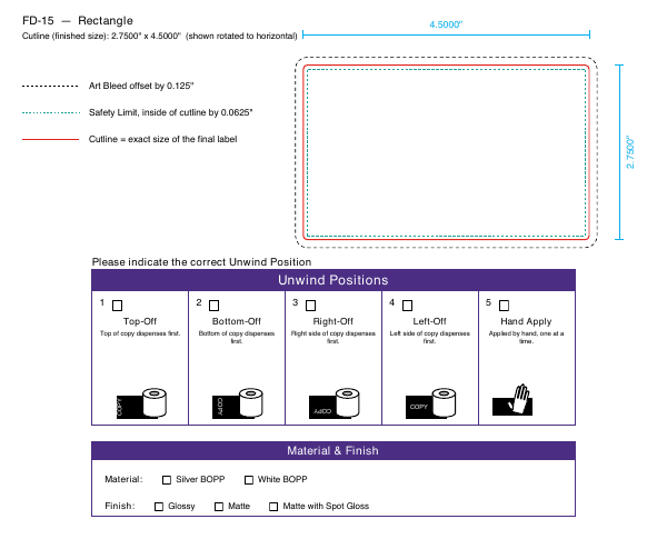 Rectangle label FD-15 dieline