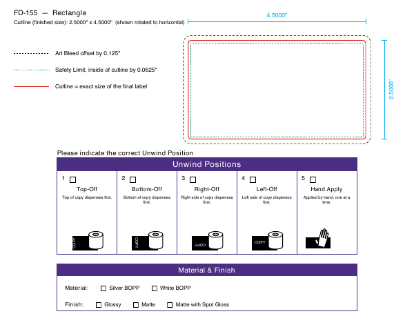 Rectangle label FD-155 dieline