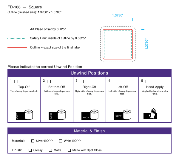Square label FD-168 dieline