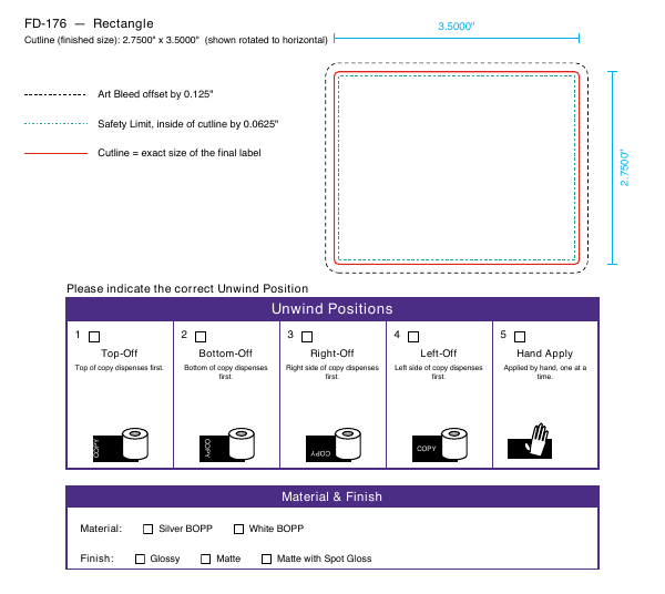 Rectangle label FD-176 dieline