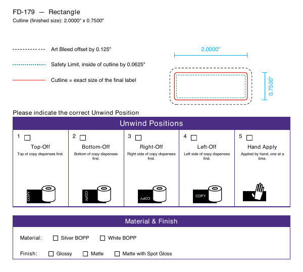 Rectangle label FD-179 dieline
