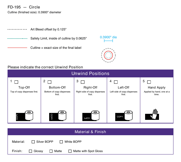 Circle label FD-195 dieline
