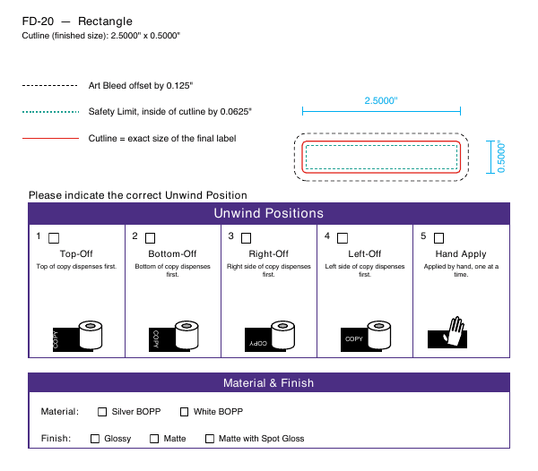 Rectangle label FD-20 dieline