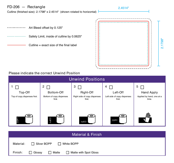 Rectangle label FD-206 dieline