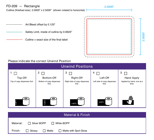 Rectangle label FD-209 dieline