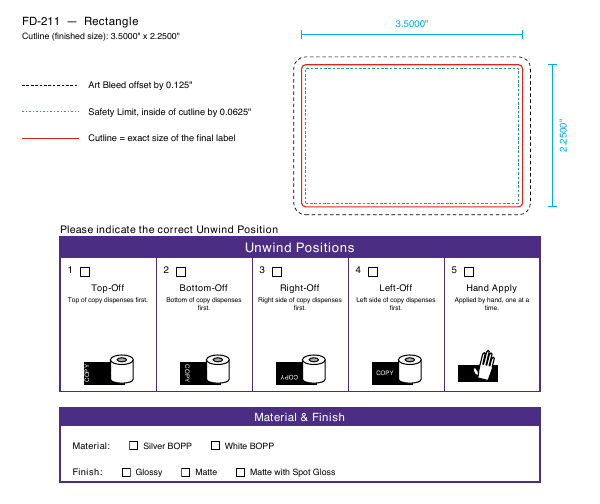Rectangle label FD-211 dieline