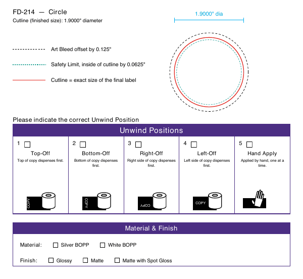 Circle label FD-214 dieline