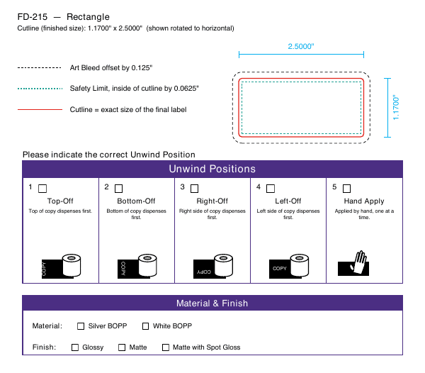 Rectangle label FD-215 dieline