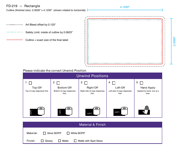 Rectangle label FD-219 dieline