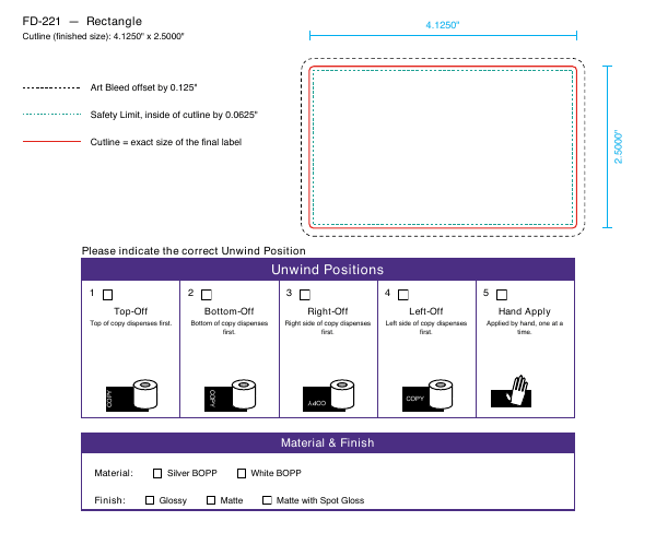 Rectangle label FD-221 dieline
