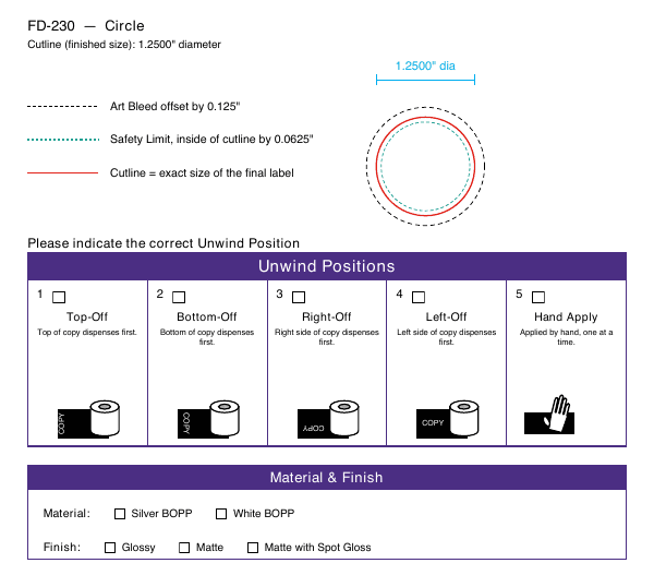 Circle label FD-230 dieline