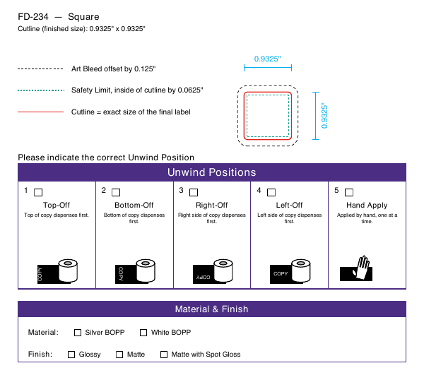 Square label FD-234 dieline