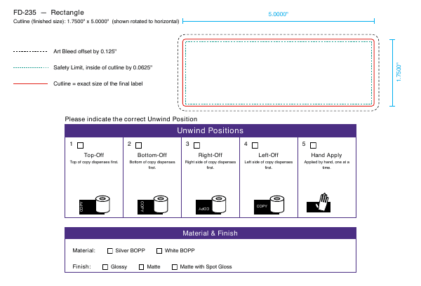 Rectangle label FD-235 dieline