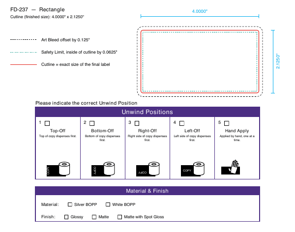 Rectangle label FD-237 dieline
