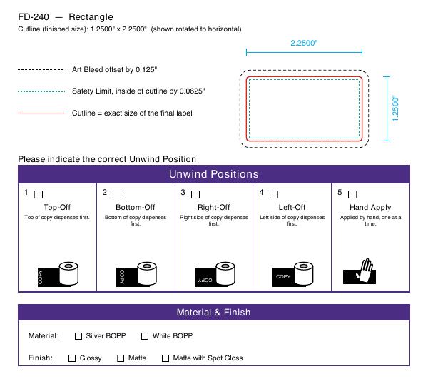 Rectangle label FD-240 dieline