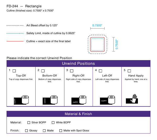 Rectangle label FD-244 dieline