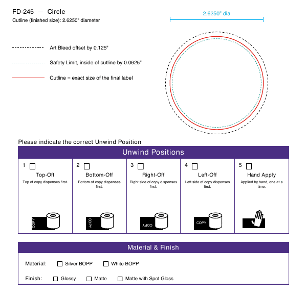 Circle label FD-245 dieline