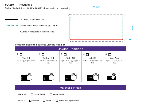 Rectangle label FD-259 dieline