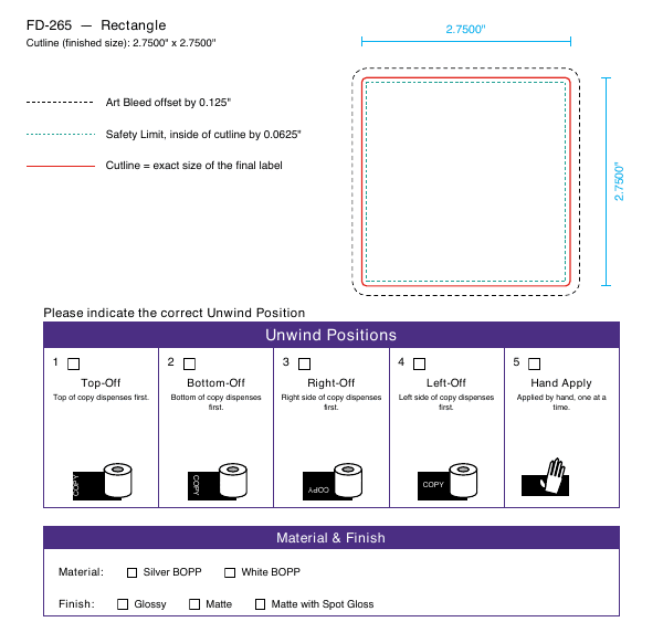 Rectangle label FD-265 dieline