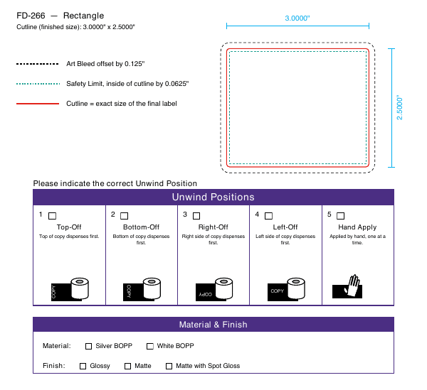 Rectangle label FD-266 dieline